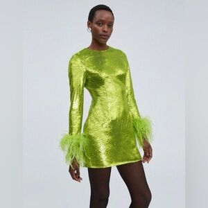 Lime Green Sequin Mini Dress